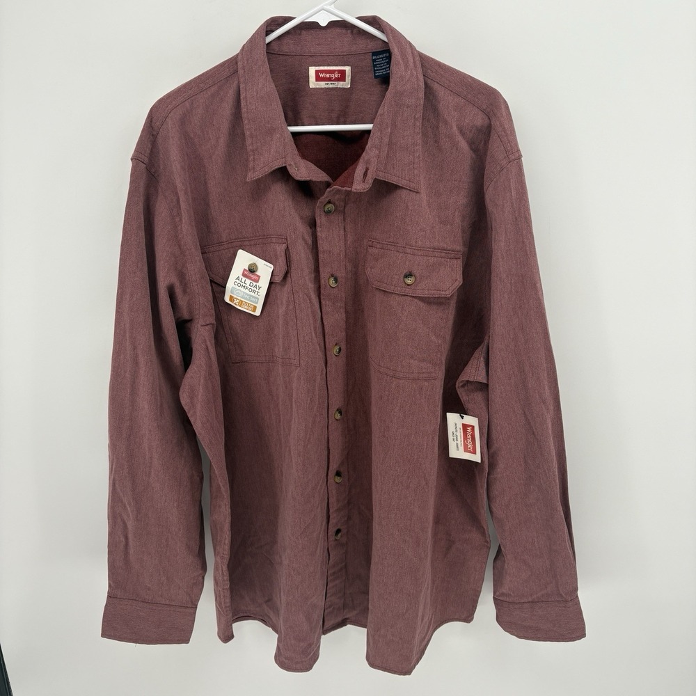 Wrangler Epic Soft Shirt Men 2XL Burgundy Button Up Utility Pocket Work Wear NWT - Picture 1 of 9